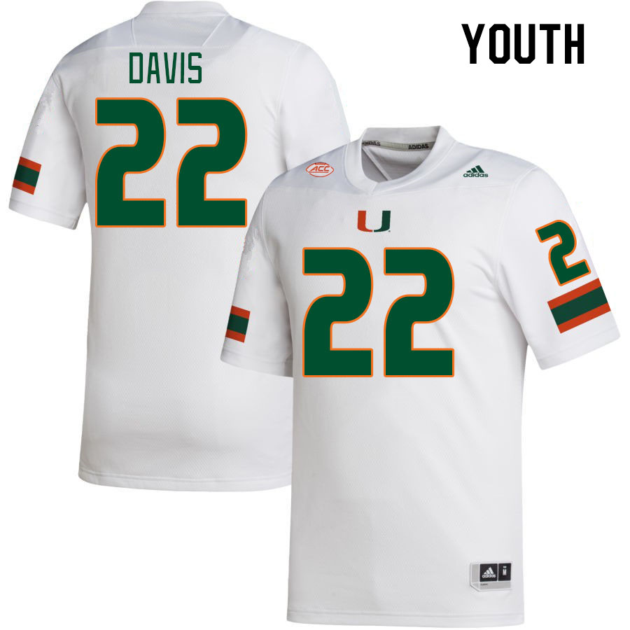 Youth #22 Jaden Davis Miami Hurricanes College Football Jerseys Stitched Sale-White - Click Image to Close
